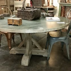 Rare Finds Warehouse - 60" Diameter zinc trestle table