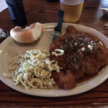 The Auslander - Jagerschnitzel with spatzle (i think you spell it that way) - German Near Me - Fredericksburg, Texas The Auslander - Jagerschnitzel with spatzle (i think you spell it that way) - German Near Me - Fredericksburg, Texas