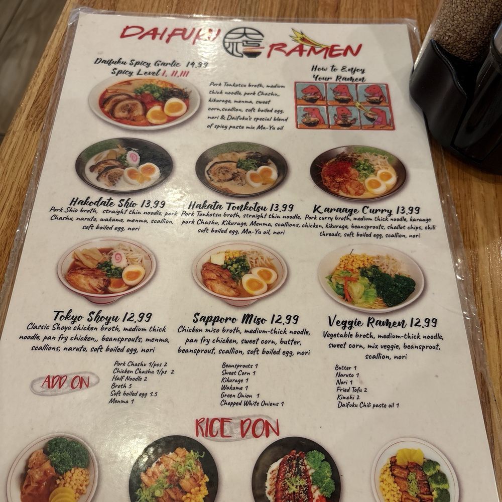 Daifuku Ramen - Menu - Ramen Near Me - Chicago, Illinois