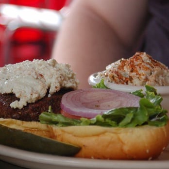 Vortex Bar & Grill - Black & blue burger, with a side of potato salad. - American Near Me - Atlanta, Georgia Vortex Bar & Grill - Black & blue burger, with a side of potato salad. - American Near Me - Atlanta, Georgia