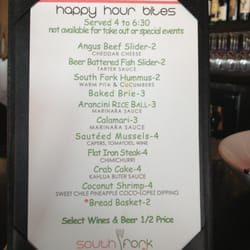 South Fork Grille - Happy hour menu