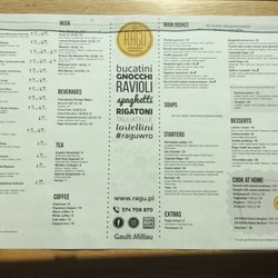 Ragu Pracownia Makaronu - Menu