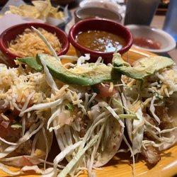 Don Pedro Grill - Shrimp coconut tacos, side of rice and whole beans.