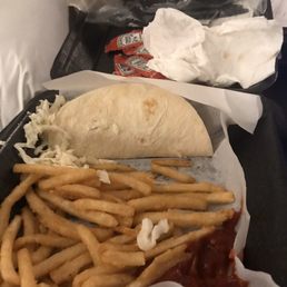 Fish tacos and fries. Fish tacos and fries.