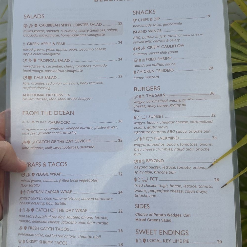 Sails - Menu as of November 2025 - Seafood Near Me - East End, Virgin Islands