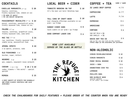 Menu photo 1 Refuge Dockside Kitchen and Gallery Refuge Cove, BC Menu photo 1 Refuge Dockside Kitchen and Gallery Refuge Cove, BC