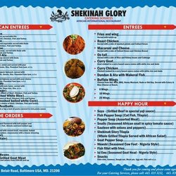 Shekinah Glory - Menu List