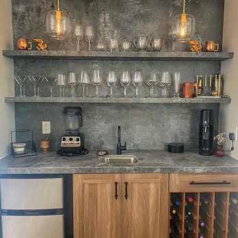 Pipila Stone - Quartz countertop, backsplash and shelves for the bar. - Countertop Installation Near Me - National City, California Pipila Stone - Quartz countertop, backsplash and shelves for the bar. - Countertop Installation Near Me - National City, California