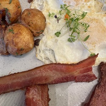 Piper - Thyme & Onion Confit Potatoes Two Eggs any Style Smoked Bacon - New American Near Me - Oceanside, California