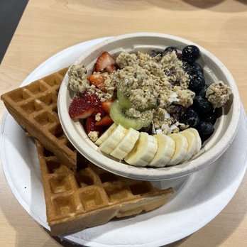 Waffle and Berry - Acai bowl with a plain waffle. - Waffles Near Me - Honolulu, Hawaii