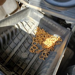 Jiffy Lube - Pretzels in my engine air filter box after I declined jiffy lube to replace the filter and optioned to change the filter myself