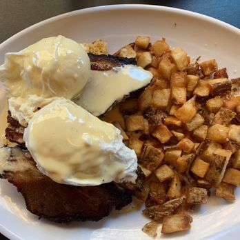Egg - SMOKED PORK BELLY CORNBREAD BENEDICTS - Breakfast & Brunch Near Me - Saint Louis, Missouri Egg - SMOKED PORK BELLY CORNBREAD BENEDICTS - Breakfast & Brunch Near Me - Saint Louis, Missouri
