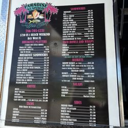 Paradise Seafood Coffee Shop - Menu Oct 2025