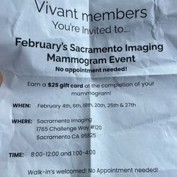 Sacramento Imaging - flyer says no appt needed. didnt get a gc when i left.