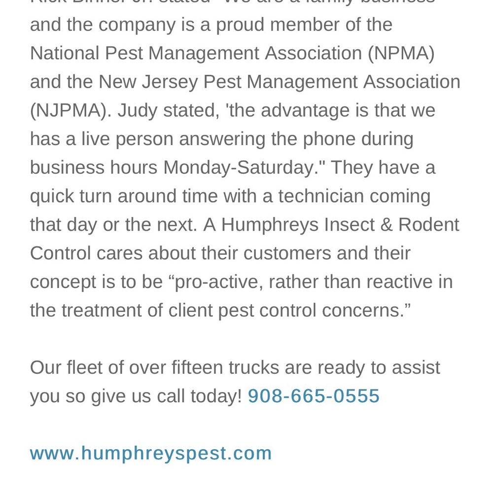 Humphreys Insect Control - Pest Control Near Me - Stirling, New Jersey