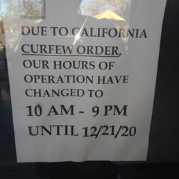 HOURS OF OPERATION HAVE CHANGED FROM 9:00 A.M.-11:00 P.M. TO 10:00 A.M. - 9:00 P.M. UNTIL DECEMBER 21ST!!!!!!!