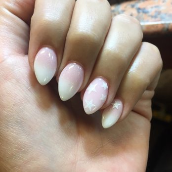 Andy's Nail Spa - Ombré pink powder white star accents - Nail Salons Near Me - San Francisco, California Andy's Nail Spa - Ombré pink powder white star accents - Nail Salons Near Me - San Francisco, California
