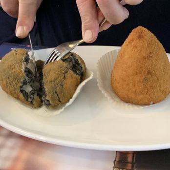 Caffe Vola - Arancini (left) filled with black rice/prawns - Italian Near Me - Basel, BS