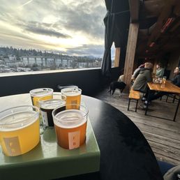 Beer flight on the deck.
