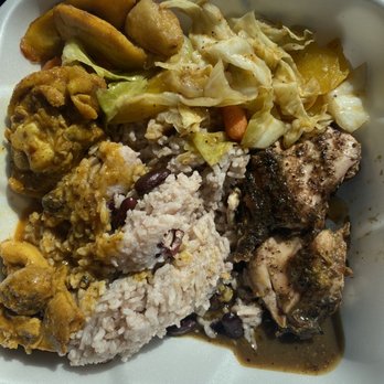 Barrington's Jamaican Kitchen - Curry Chicken Plate/Jerk Chicken Plate You can get half and half - Caribbean Near Me - Bakersfield, California