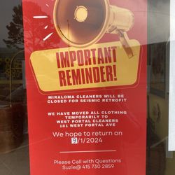 Miraloma Cleaners - Important Notice to Our Valued Customers