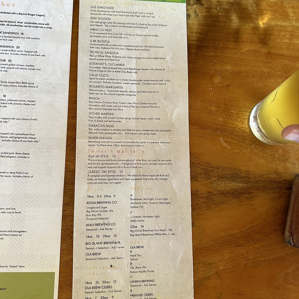 Foster's Kitchen - Menu June 2023 - American Near Me - Kailua-Kona, Hawaii Foster's Kitchen - Menu June 2023 - American Near Me - Kailua-Kona, Hawaii