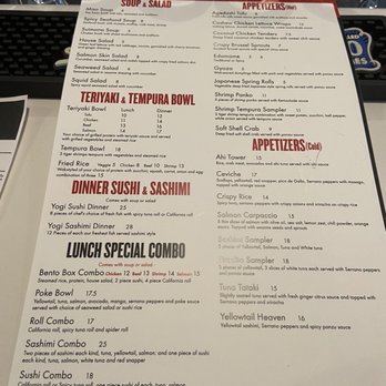 Yogi's Sushi Bar - Lunch & dinner menu - Sushi Bars Near Me - Dallas, Texas Yogi's Sushi Bar - Lunch & dinner menu - Sushi Bars Near Me - Dallas, Texas