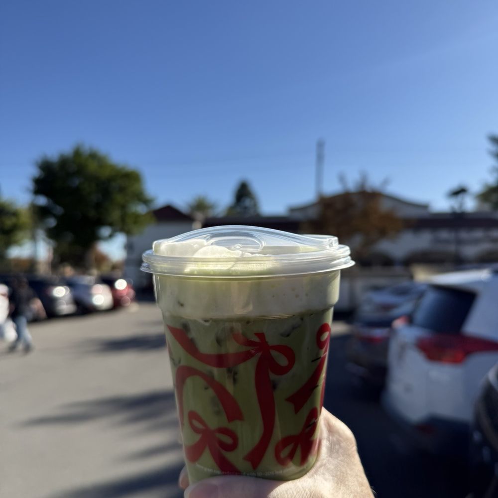 Starbucks - Iced Matcha Latte with gingerbread cold foam! - Coffee & Tea Near Me - Rancho Cucamonga, California