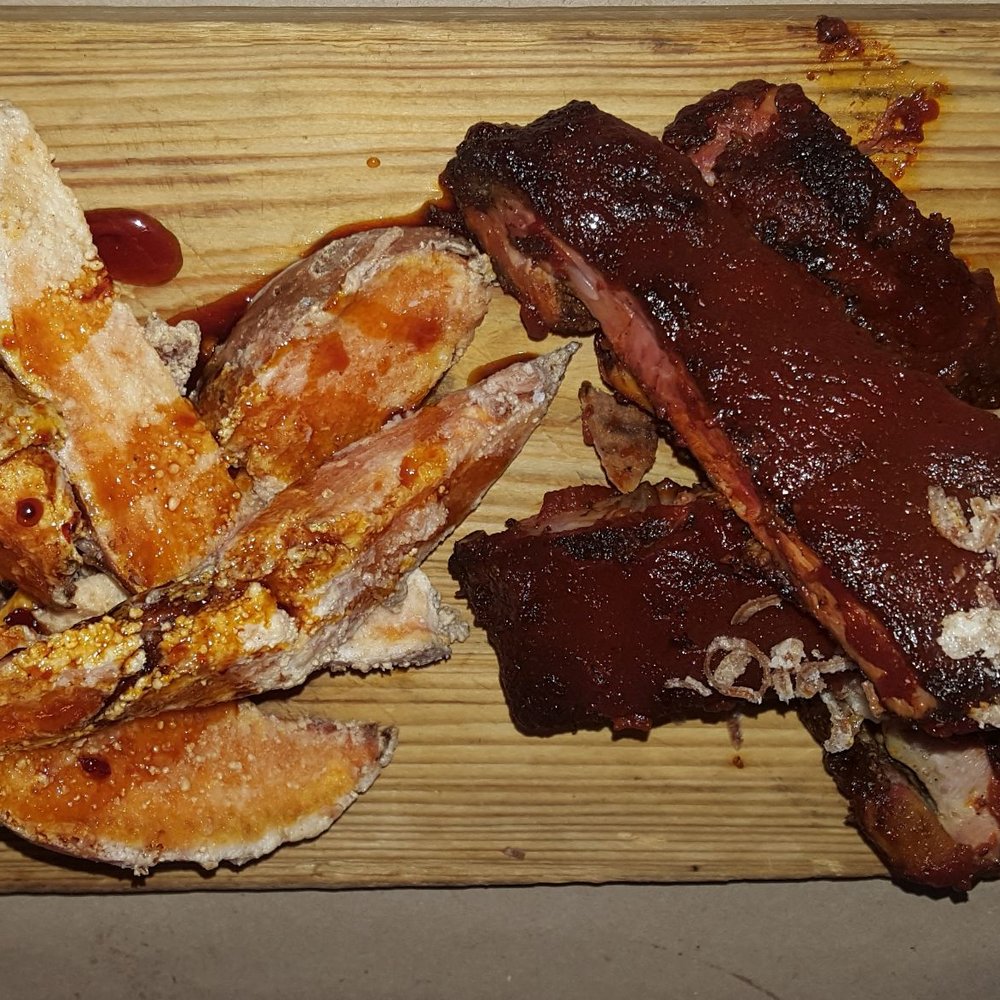 Boucherie - St. Louis style Niman Ranch Pork Ribs with Sticky Sweet Potato - Barbeque Near Me - New Orleans, Louisiana Boucherie - St. Louis style Niman Ranch Pork Ribs with Sticky Sweet Potato - Barbeque Near Me - New Orleans, Louisiana