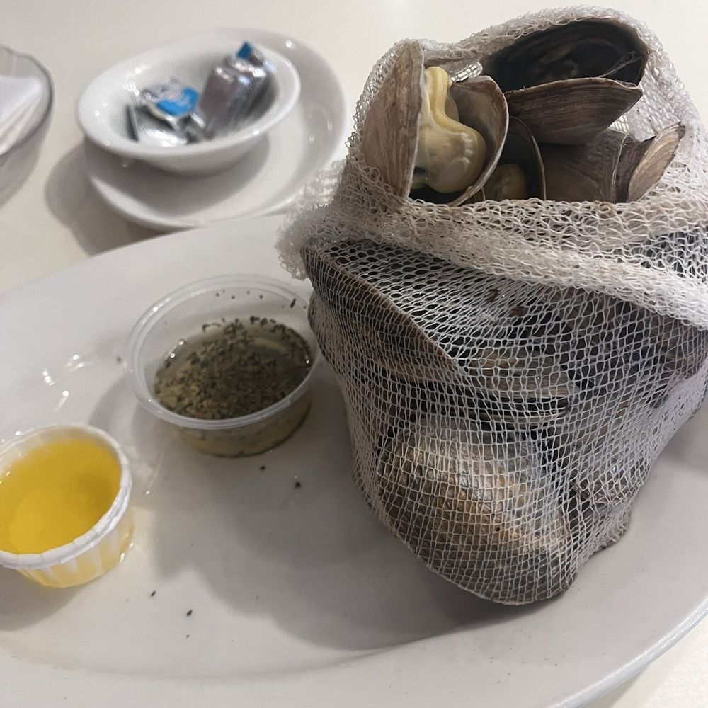 L&J's Fish Tale - Steamers in net bag with broth and butter - Seafood Near Me - Madison, Connecticut