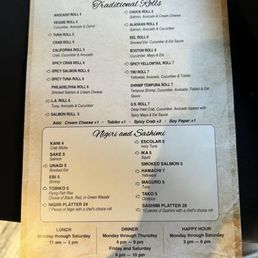 Sushi Menu #1 Sushi Menu #1