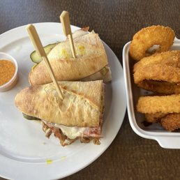 Cuban sandwich and onion rings Cuban sandwich and onion rings