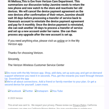 Verizon - This is a copy of the email of the conversation I had with Verizon so that I would know exactly what to do and not make a mistake and I did - Electronics Near Me - Las Vegas, Nevada Verizon - This is a copy of the email of the conversation I had with Verizon so that I would know exactly what to do and not make a mistake and I did - Electronics Near Me - Las Vegas, Nevada