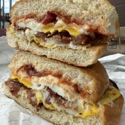 Bleu Collar Sammie's - Breakfast Sammie $3.71  Comes with your choice of cheese. Add two eggs +$1.86, Add bacon +$1.85