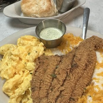 Toast Gretna - Fried catfish with grits, eggs and a biscuit - Breakfast & Brunch Near Me - Gretna, Louisiana