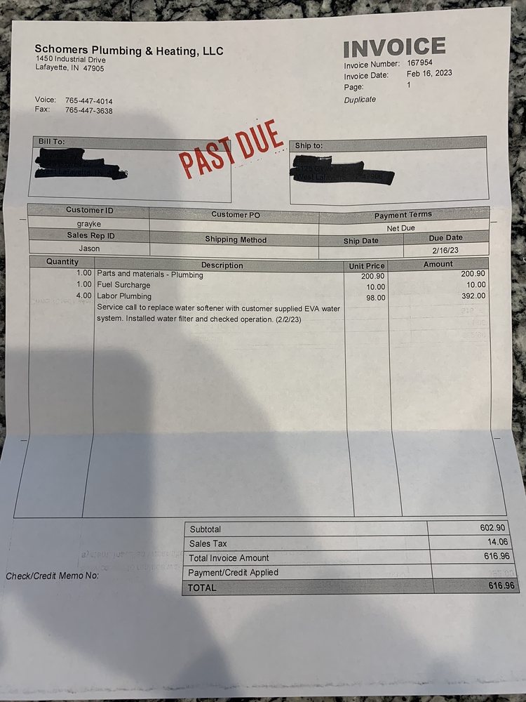 Slide of Schomers Plumbing, Heating & Air Conditioning