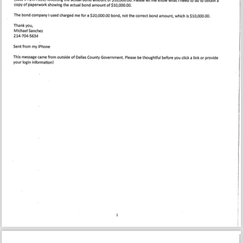 Bring 'em Home 24/7 Bail Bonds - The email to Dallas county clerks office requesting documents to prove to the bond company they have charged me double. - Bail Bondsmen Near Me - Dallas, Texas Bring 'em Home 24/7 Bail Bonds - The email to Dallas county clerks office requesting documents to prove to the bond company they have charged me double. - Bail Bondsmen Near Me - Dallas, Texas