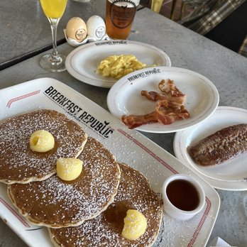 Breakfast Republic - Buttermilk pancakes short stack, bacon, sausage, eggs - Breakfast & Brunch Near Me - Costa Mesa, California Breakfast Republic - Buttermilk pancakes short stack, bacon, sausage, eggs - Breakfast & Brunch Near Me - Costa Mesa, California