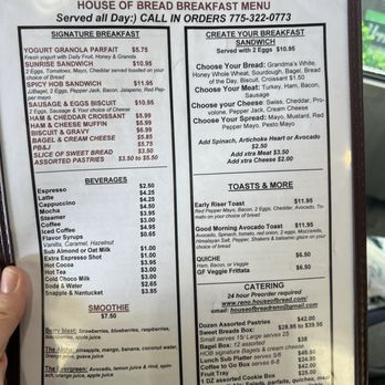 House of Bread - Breakfast side of the menu - Bakeries Near Me - Reno, Nevada House of Bread - Breakfast side of the menu - Bakeries Near Me - Reno, Nevada