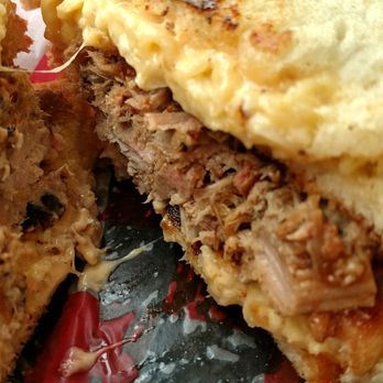 Big Mikes BBQ - Big and Cheesy, grilled mac n cheese sammies with pork... FO YOUR FAAAACE! - Southern Near Me - Cary, North Carolina
