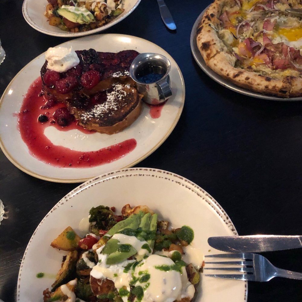 Red Rabbit St. Paul - Breakfast bowl (split in half), berry French roast & breakfast pizza - Italian Near Me - St Paul, Minnesota