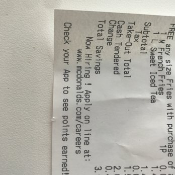 McDonald's - Reciept - Fast Food Near Me - Gaithersburg, Maryland