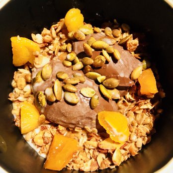 The Table at Crate - Chocolate Coconut Milk Peach Granola Desert - New American Near Me - Oak Brook, Illinois
