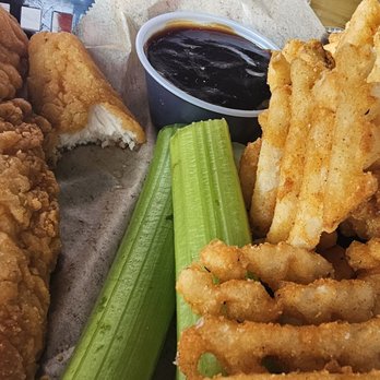 Wing Dome - Chicken tenders with sauce on the side and waffle fries - American Near Me - Seattle, Washington