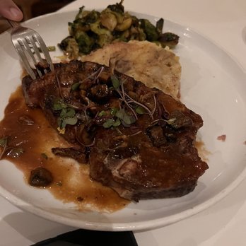 Bagatelle - New York Strip with Mushroom Demiglaze, garlic mashed potatoes and Brussel sprouts. - Seafood Near Me - Key West, Florida
