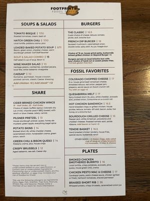 Menu photo 2 Footprints Restaurant at Fossil Trace Golden, CO Menu photo 2 Footprints Restaurant at Fossil Trace Golden, CO