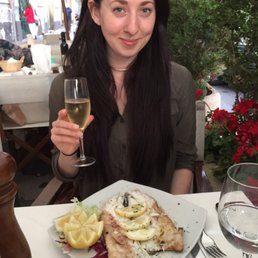 Sea bass and a celebratory glass of champagne