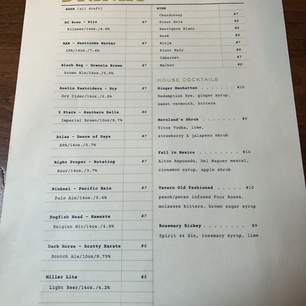 Moreland's Tavern - Cocktail menu (for now) - American Near Me - Washington, DC, District of Columbia Moreland's Tavern - Cocktail menu (for now) - American Near Me - Washington, DC, District of Columbia