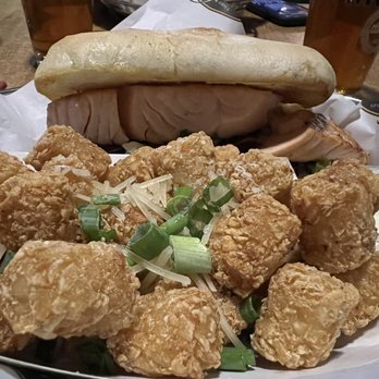 Drafts Burger Bar - Salmon sandwich with tater tots - American Near Me - Park City, Utah