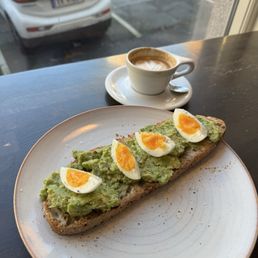 Avocado & egg toast and cortado